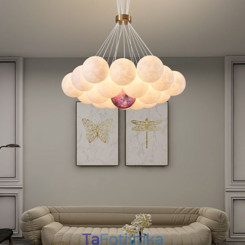 Moon Bubble Chandelier Μοντέρνο 3D Print Balls Κρεμαστό φωτιστικό