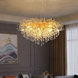 Πολυέλαιος Nordic Crystal Flower Στρογγυλή απόχρωση Πολυτελές χρυσό μενταγιόν φωτιστικό