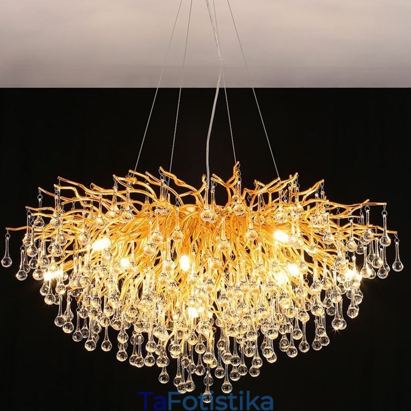 Πολυέλαιος Nordic Crystal Flower Στρογγυλή απόχρωση Πολυτελές χρυσό μενταγιόν φωτιστικό