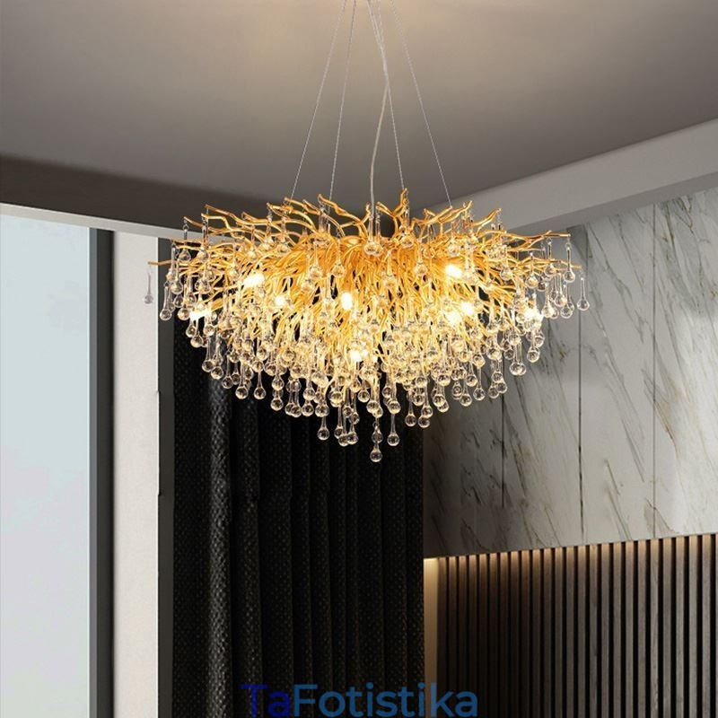 Πολυέλαιος Nordic Crystal Flower Στρογγυλή απόχρωση Πολυτελές χρυσό μενταγιόν φωτιστικό