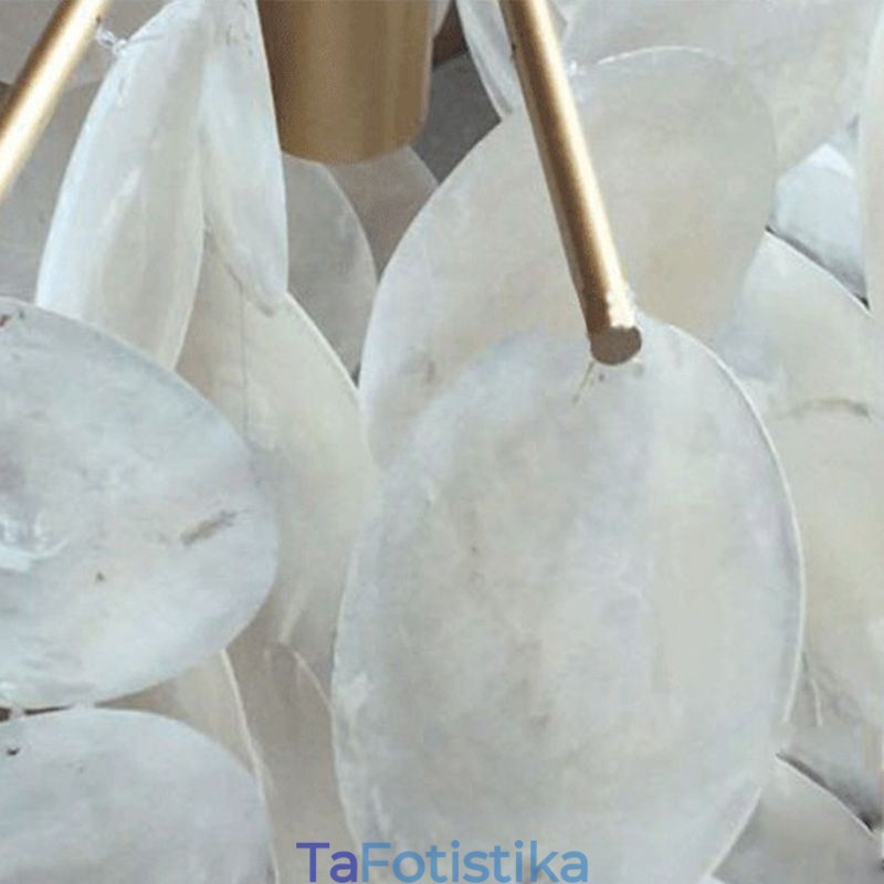 Τραπεζαρία Κρεμαστό Φωτιστικό Πολυέλαιος Natural Shell με στρογγυλό στρώμα