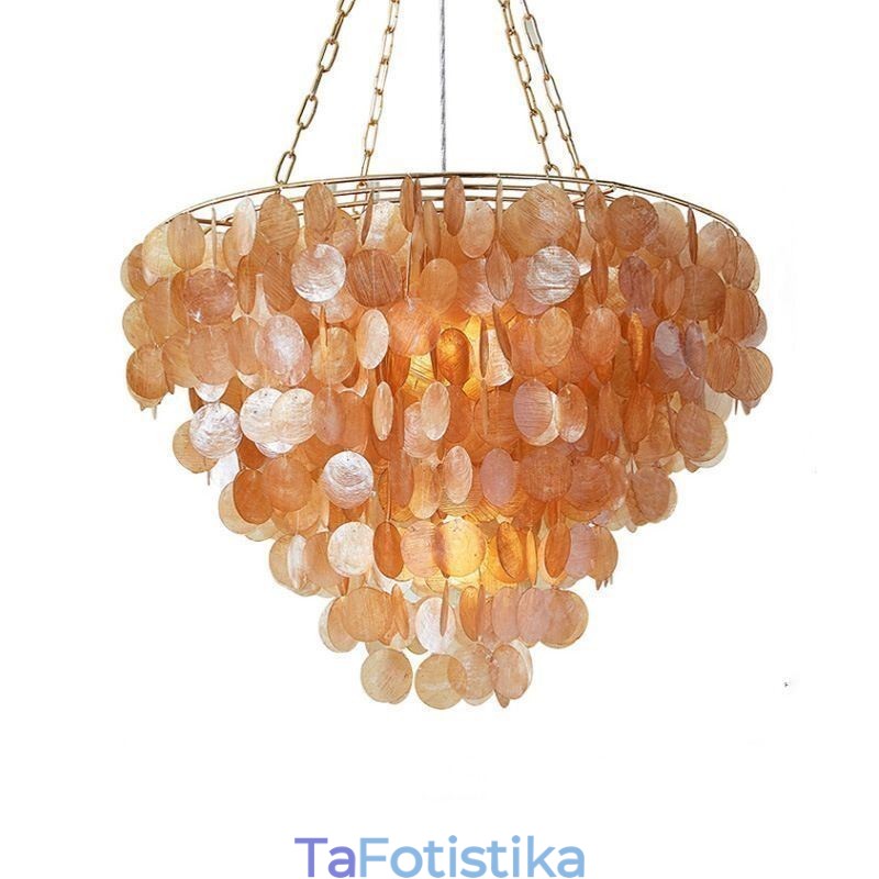Πολυέλαιος Natural Shell Στρογγυλό Κρεμαστό Ανοιχτό Καφέ Μαύρο