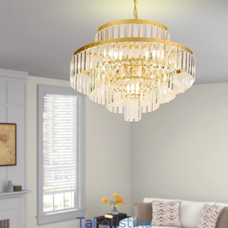 Χρυσό Κρυστάλλινο Κρεμαστό Φωτιστικό 4 Επιπέδων Φωτιστικό Οροφής 7 Φωτιστικά