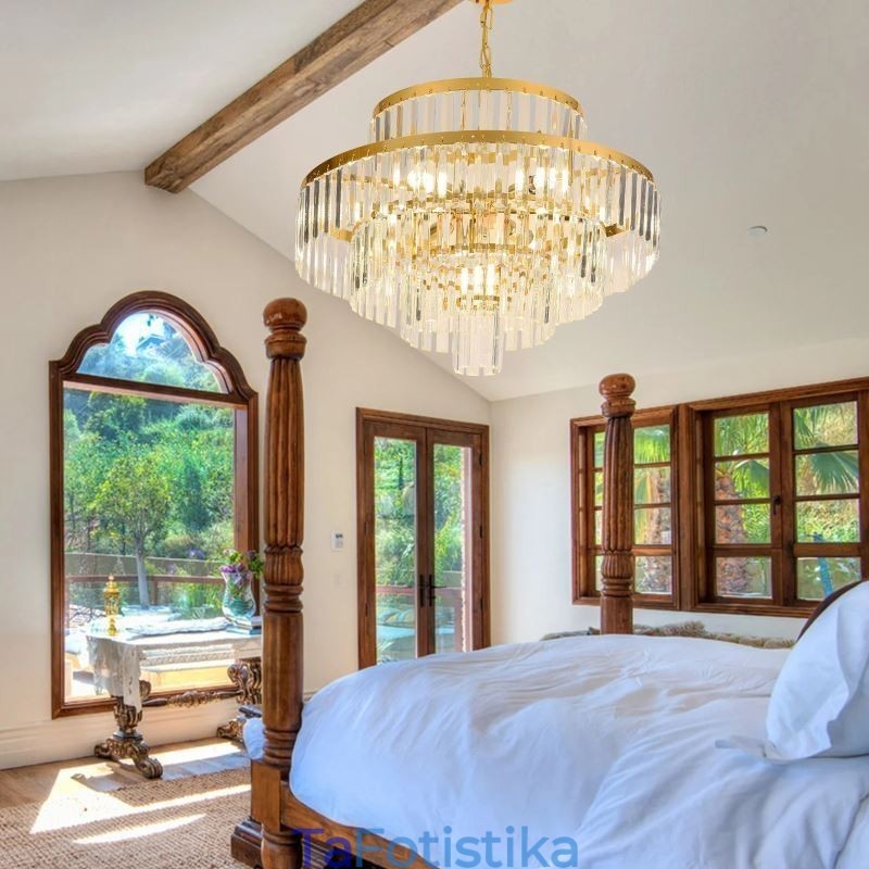 Χρυσό Κρυστάλλινο Κρεμαστό Φωτιστικό 4 Επιπέδων Φωτιστικό Οροφής 7 Φωτιστικά