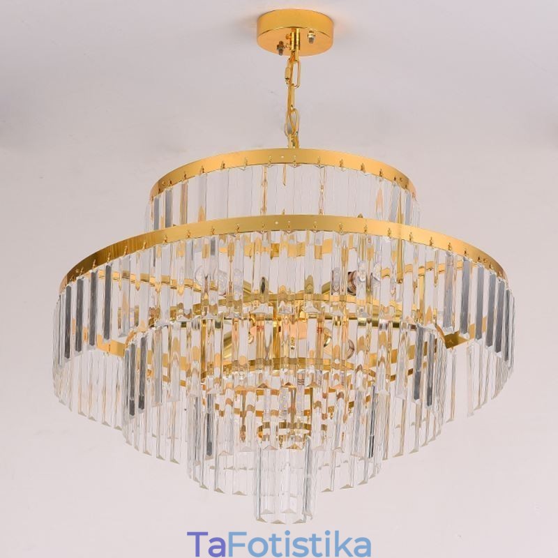 Χρυσό Κρυστάλλινο Κρεμαστό Φωτιστικό 4 Επιπέδων Φωτιστικό Οροφής 7 Φωτιστικά