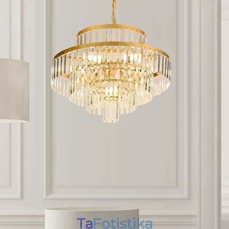 Χρυσό Κρυστάλλινο Κρεμαστό Φωτιστικό 4 Επιπέδων Φωτιστικό Οροφής 7 Φωτιστικά