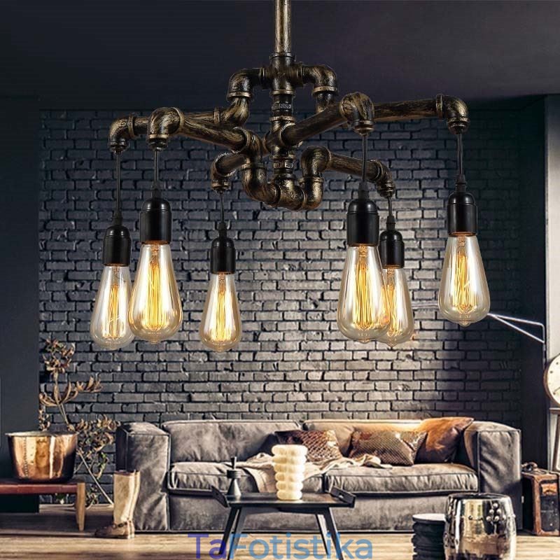 6 Light Retro Industrial Vintage Water Pipe κρεμαστό φως πολυέλαιος Country Rustic στυλ