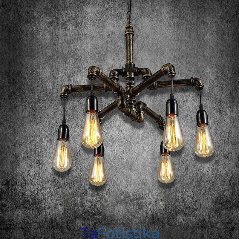 6 Light Retro Industrial Vintage Water Pipe κρεμαστό φως πολυέλαιος Country Rustic στυλ