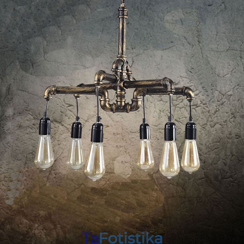 6 Light Retro Industrial Vintage Water Pipe κρεμαστό φως πολυέλαιος Country Rustic στυλ