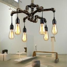 6 Light Retro Industrial Vintage Water Pipe κρεμαστό φως πολυέλαιος Country Rustic στυλ