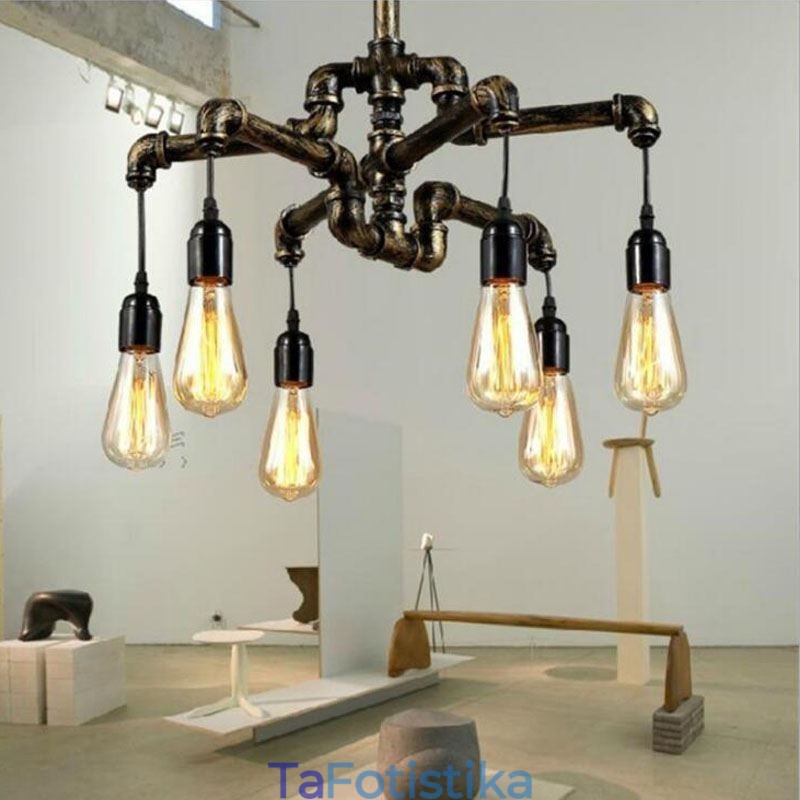 6 Light Retro Industrial Vintage Water Pipe κρεμαστό φως πολυέλαιος Country Rustic στυλ