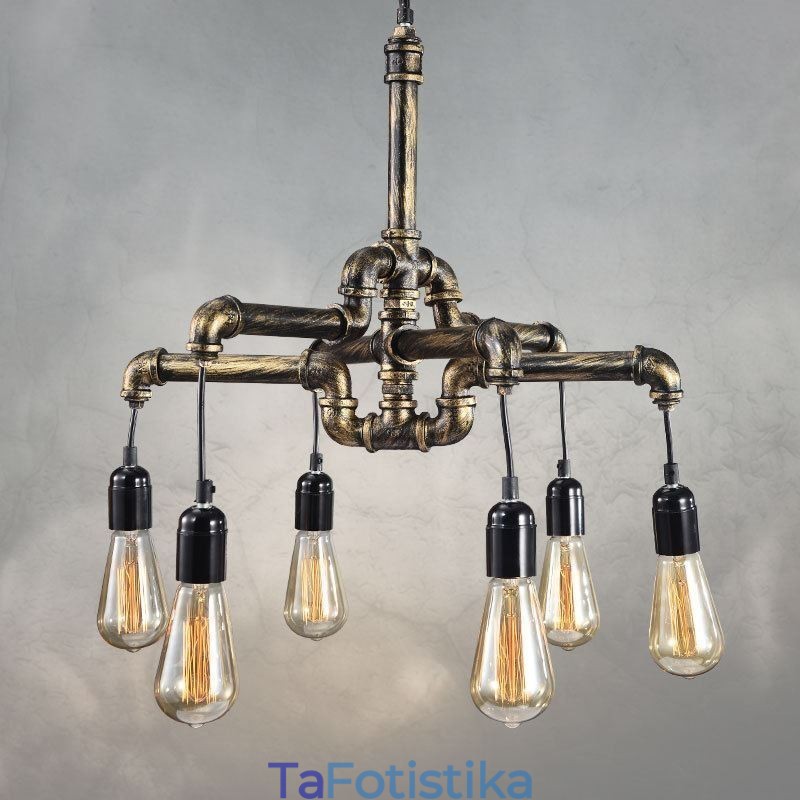 6 Light Retro Industrial Vintage Water Pipe κρεμαστό φως πολυέλαιος Country Rustic στυλ