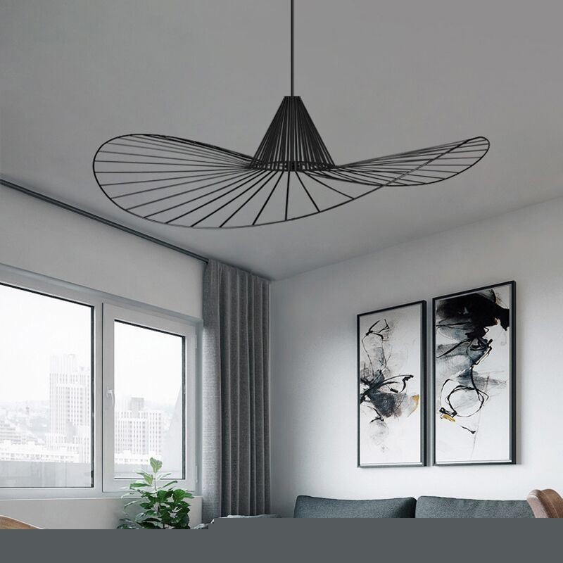 Σιδερένιο Κρεμαστό Φωτιστικό Απλό Ψάθινο Καπέλο Φωτιστικό 1 Φωτιστικό