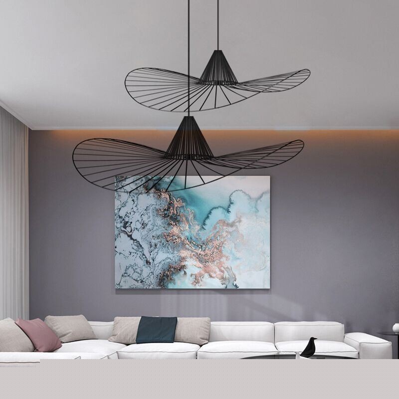 Σιδερένιο Κρεμαστό Φωτιστικό Απλό Ψάθινο Καπέλο Φωτιστικό 1 Φωτιστικό