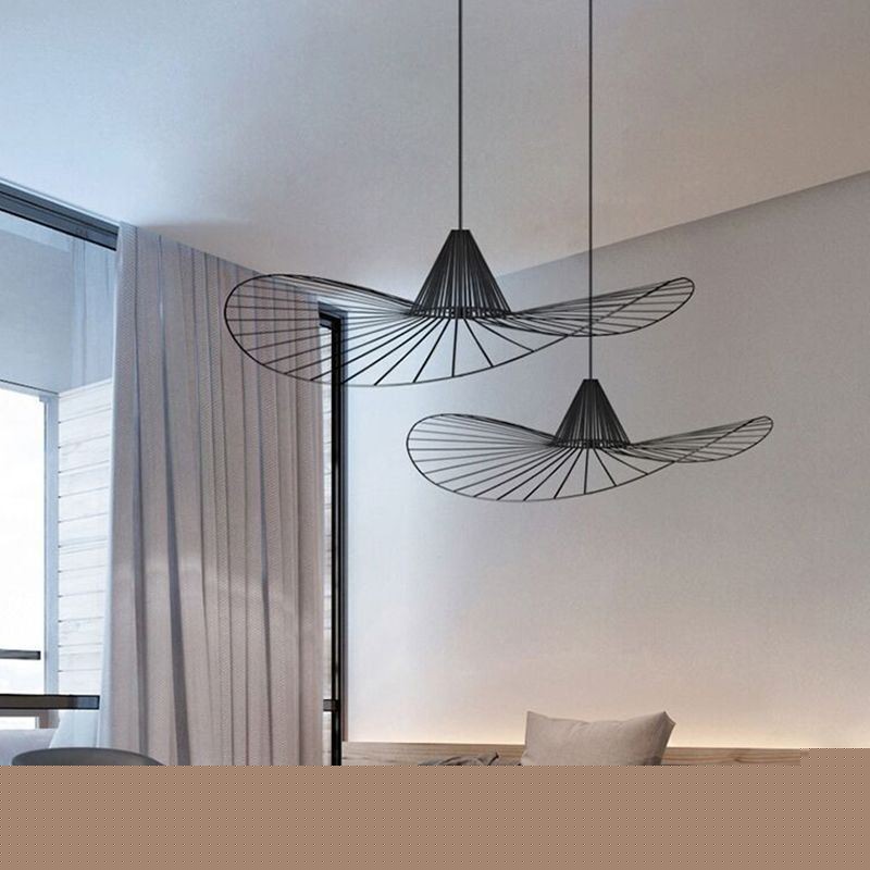 Σιδερένιο Κρεμαστό Φωτιστικό Απλό Ψάθινο Καπέλο Φωτιστικό 1 Φωτιστικό