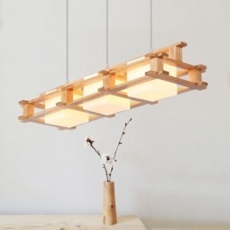 Creative 3 Lights Δρύινο κρεμαστό φωτιστικό Διακοσμητικό Ξύλινο Φωτιστικό Οροφής Cafe