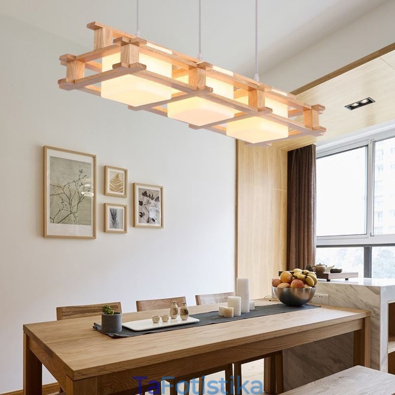 Creative 3 Lights Δρύινο κρεμαστό φωτιστικό Διακοσμητικό Ξύλινο Φωτιστικό Οροφής Cafe
