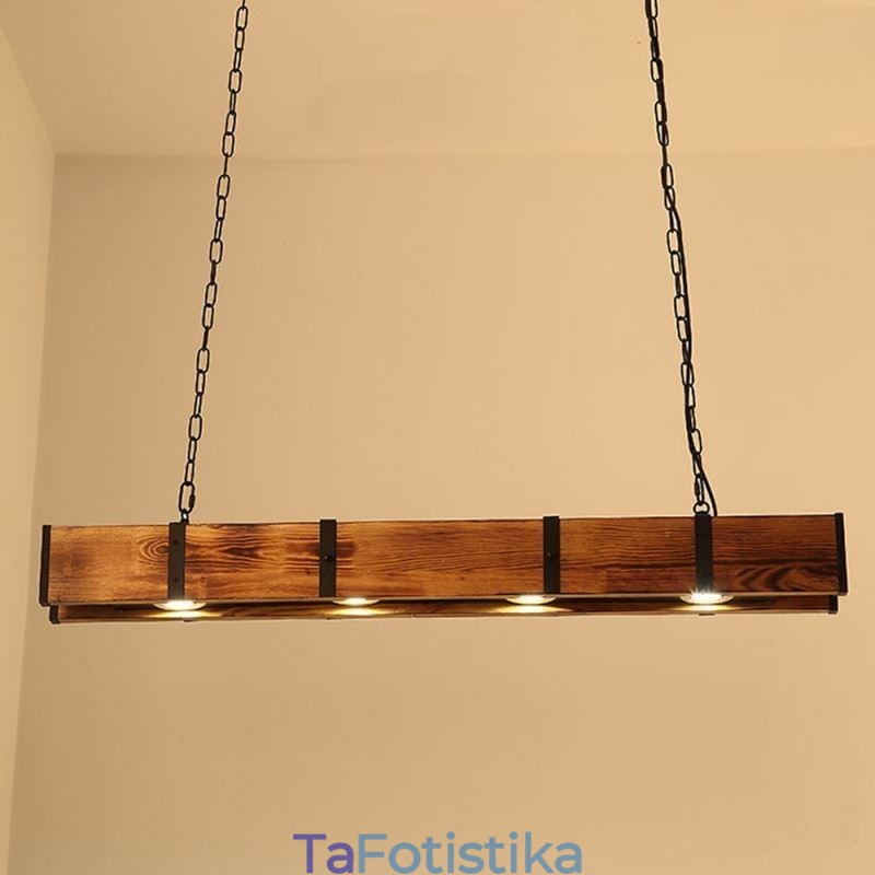 Κρεμαστό Φωτιστικό Industrial Style Ορθογώνιο Ξύλινο Φωτιστικό Οροφής Island