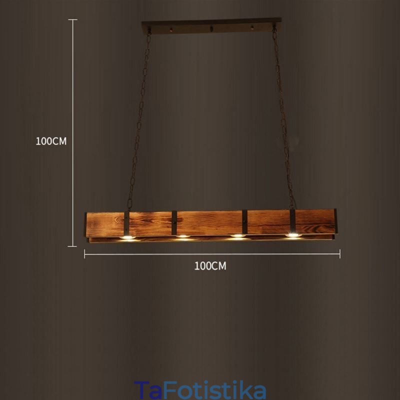 Κρεμαστό Φωτιστικό Industrial Style Ορθογώνιο Ξύλινο Φωτιστικό Οροφής Island