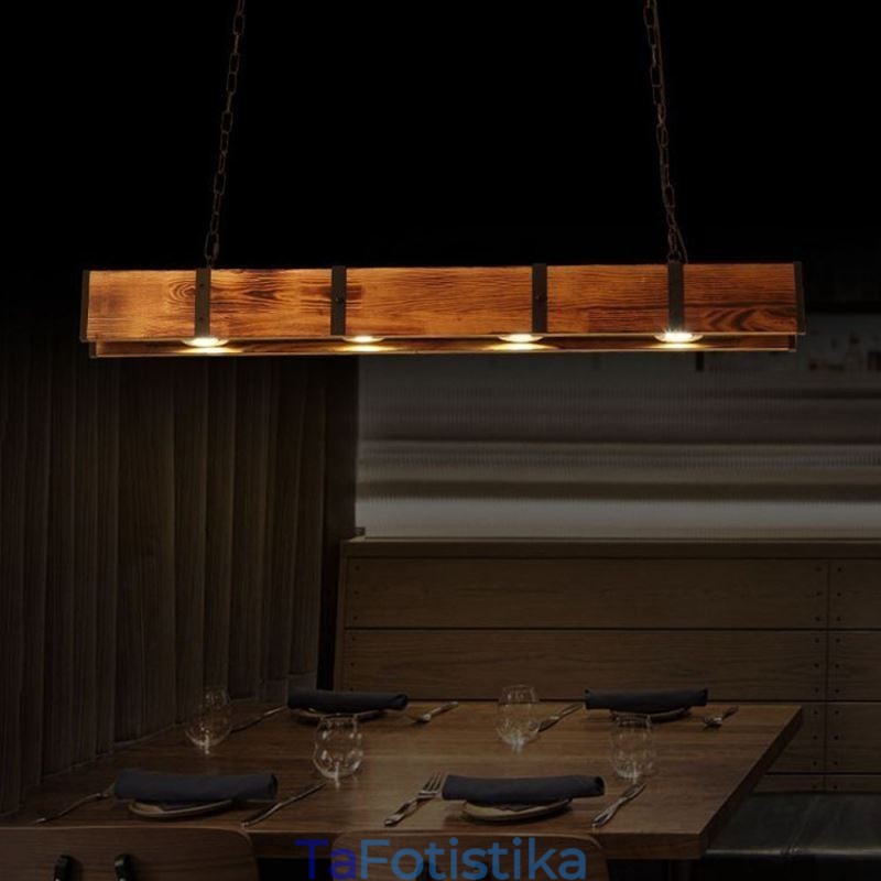 Κρεμαστό Φωτιστικό Industrial Style Ορθογώνιο Ξύλινο Φωτιστικό Οροφής Island
