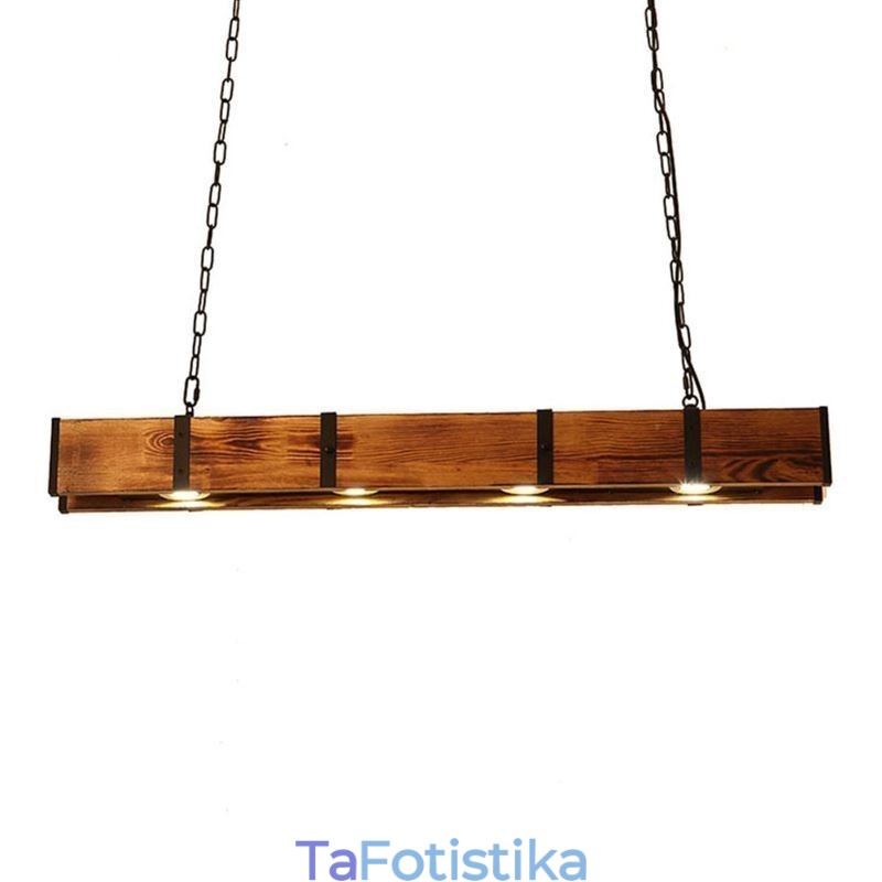 Κρεμαστό Φωτιστικό Industrial Style Ορθογώνιο Ξύλινο Φωτιστικό Οροφής Island