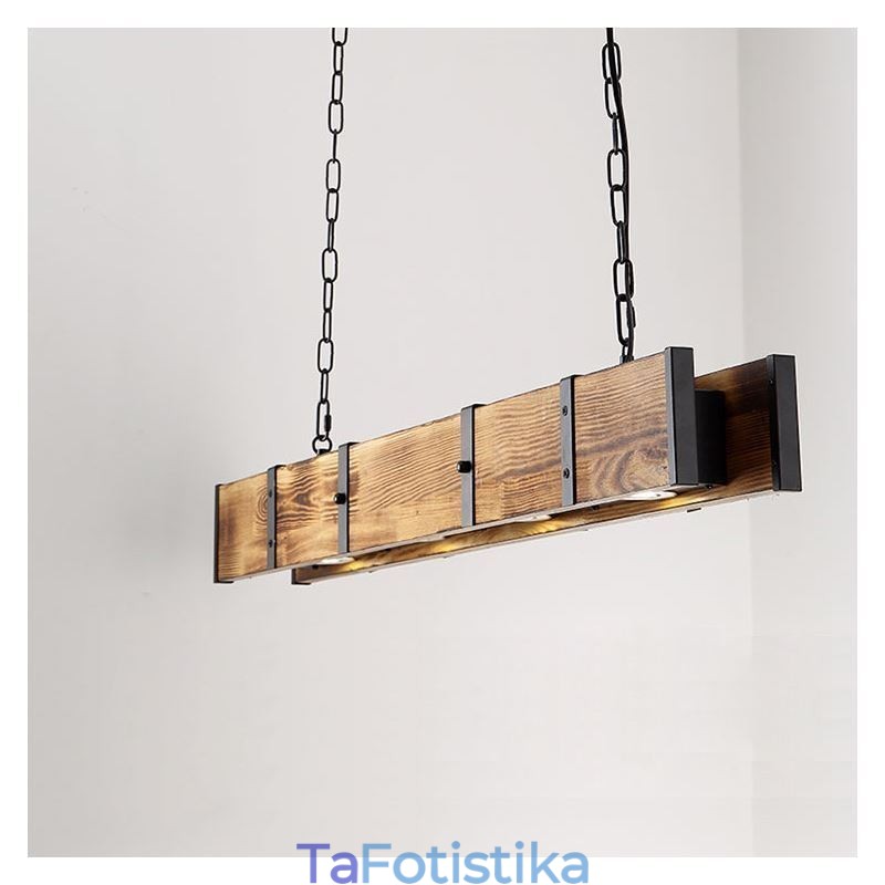 Κρεμαστό Φωτιστικό Industrial Style Ορθογώνιο Ξύλινο Φωτιστικό Οροφής Island