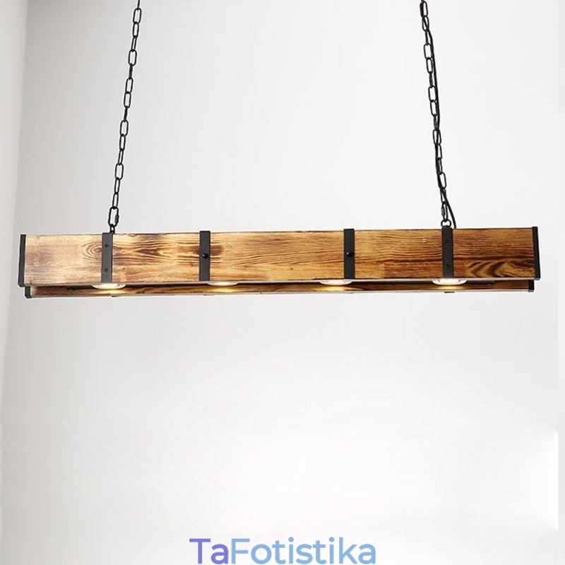 Κρεμαστό Φωτιστικό Industrial Style Ορθογώνιο Ξύλινο Φωτιστικό Οροφής Island