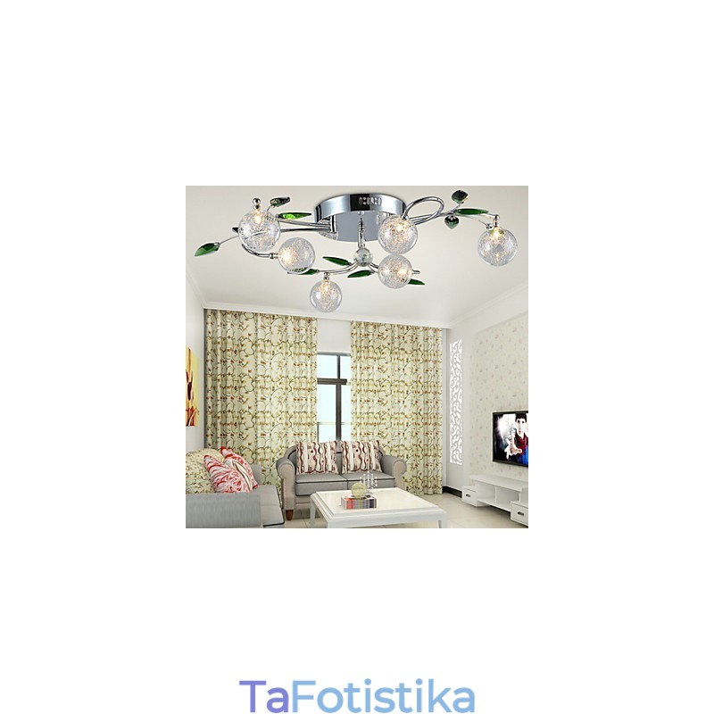 Chandelier 6 Light Country Aluminium Glass Chrom