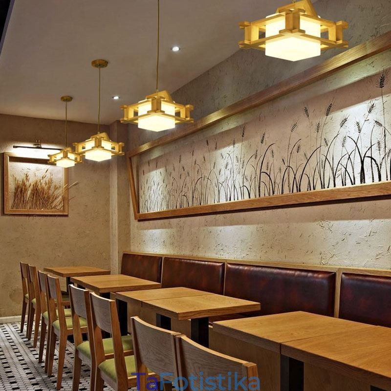 Δρύινο κρεμαστό φωτιστικό Nordic Style with Frosted Glass Lamp Shade Cafe