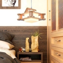 Δρύινο κρεμαστό φωτιστικό Nordic Style with Frosted Glass Lamp Shade Cafe
