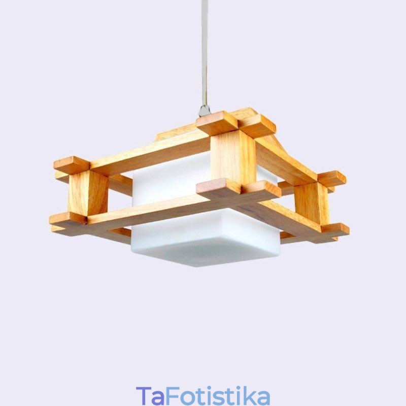 Δρύινο κρεμαστό φωτιστικό Nordic Style with Frosted Glass Lamp Shade Cafe