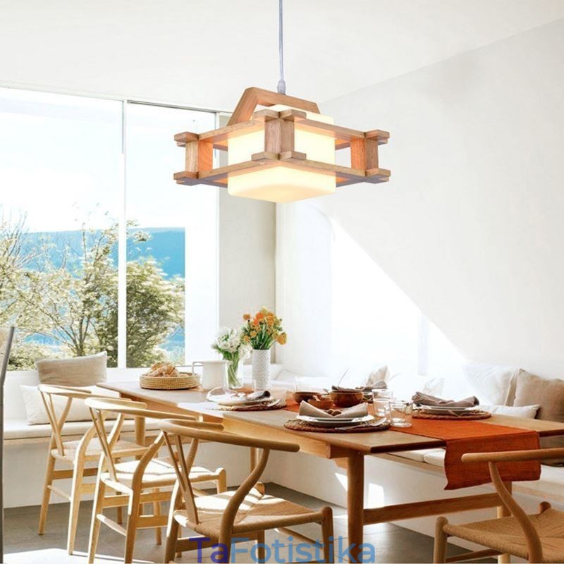 Δρύινο κρεμαστό φωτιστικό Nordic Style with Frosted Glass Lamp Shade Cafe