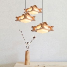 Δρύινο κρεμαστό φωτιστικό Nordic Style with Frosted Glass Lamp Shade Cafe