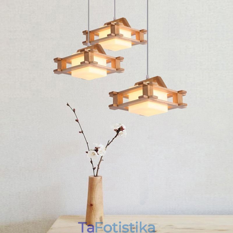 Δρύινο κρεμαστό φωτιστικό Nordic Style with Frosted Glass Lamp Shade Cafe