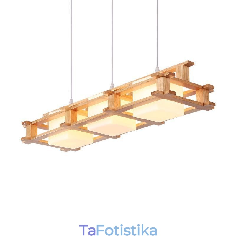 Creative 3 Lights Δρύινο κρεμαστό φωτιστικό Διακοσμητικό Ξύλινο Φωτιστικό Οροφής Cafe