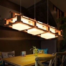 Creative 3 Lights Δρύινο κρεμαστό φωτιστικό Διακοσμητικό Ξύλινο Φωτιστικό Οροφής Cafe