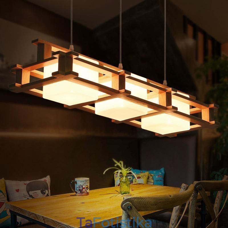Creative 3 Lights Δρύινο κρεμαστό φωτιστικό Διακοσμητικό Ξύλινο Φωτιστικό Οροφής Cafe