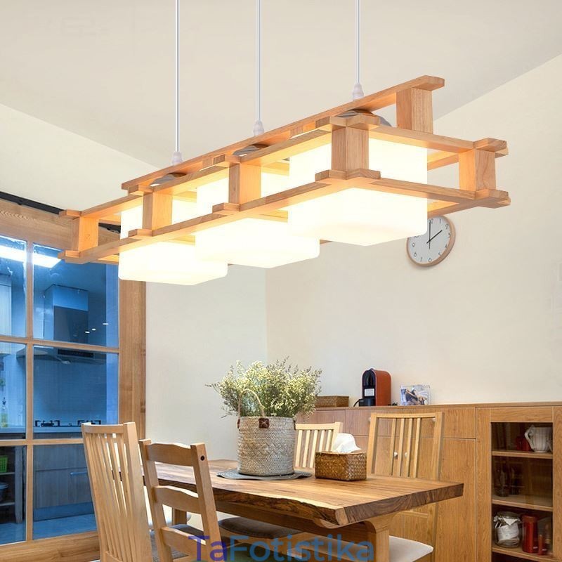 Creative 3 Lights Δρύινο κρεμαστό φωτιστικό Διακοσμητικό Ξύλινο Φωτιστικό Οροφής Cafe