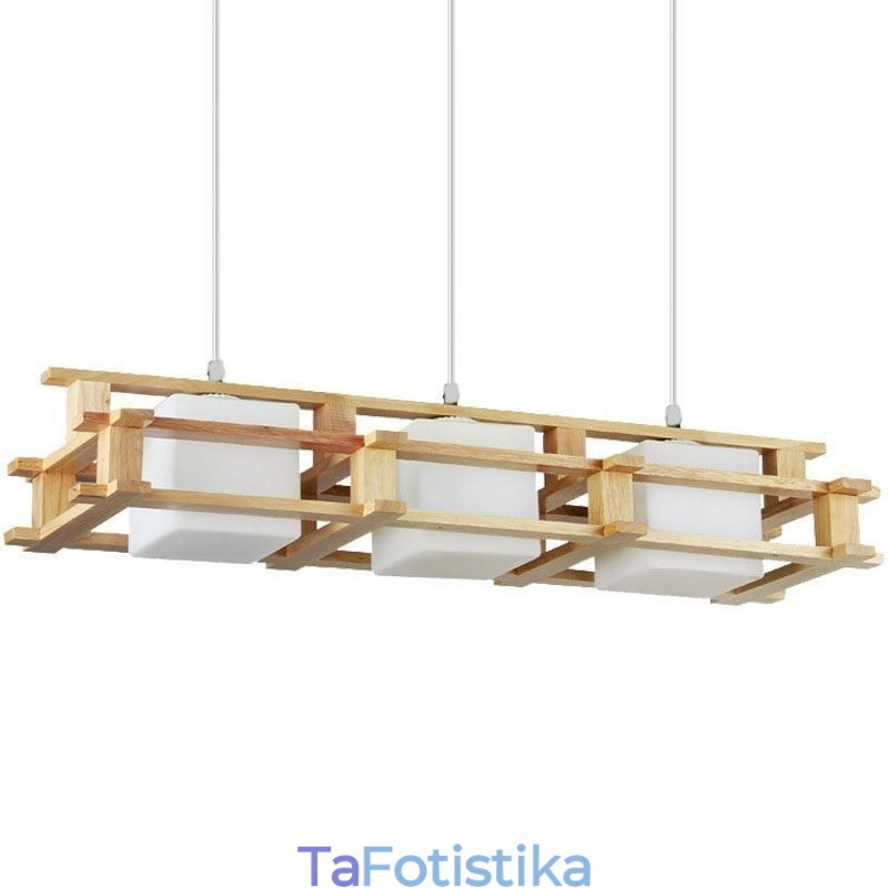 Creative 3 Lights Δρύινο κρεμαστό φωτιστικό Διακοσμητικό Ξύλινο Φωτιστικό Οροφής Cafe