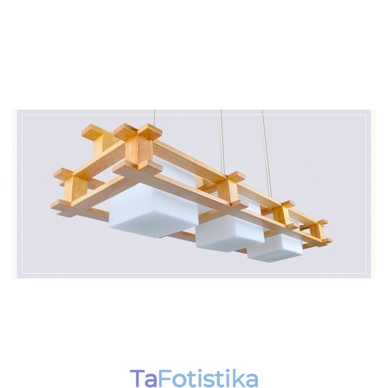 Creative 3 Lights Δρύινο κρεμαστό φωτιστικό Διακοσμητικό Ξύλινο Φωτιστικό Οροφής Cafe