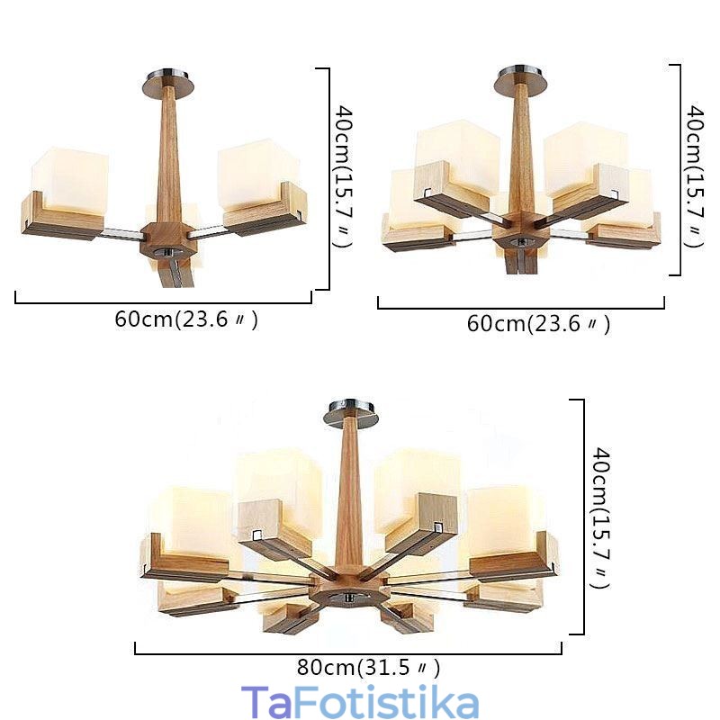 Πολυέλαιος αμπαζούρ με κρεμαστό ξύλο Nordic Wood Light Glass