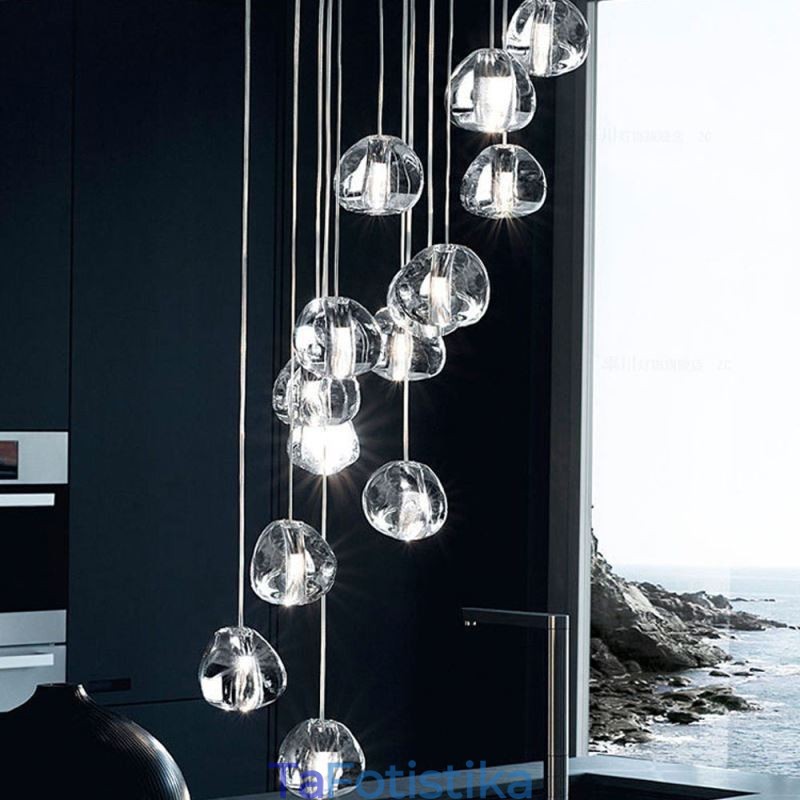 Μοντέρνο Crystal Cluster κρεμαστό φως Μοναδικό κρυστάλλινο φωτιστικό απόχρωση Duplex Σκάλα