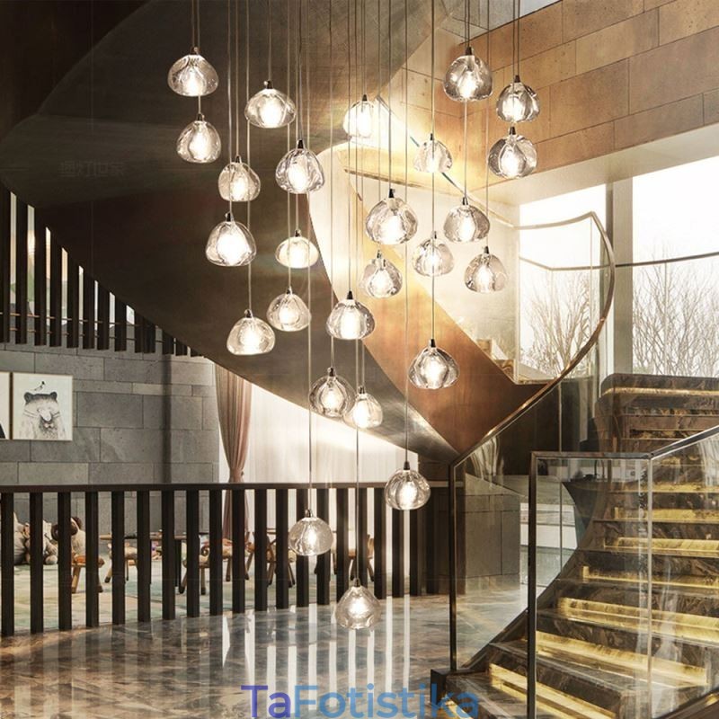 Μοντέρνο Crystal Cluster κρεμαστό φως Μοναδικό κρυστάλλινο φωτιστικό απόχρωση Duplex Σκάλα