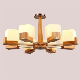 Πολυέλαιος αμπαζούρ με κρεμαστό ξύλο Nordic Wood Light Glass