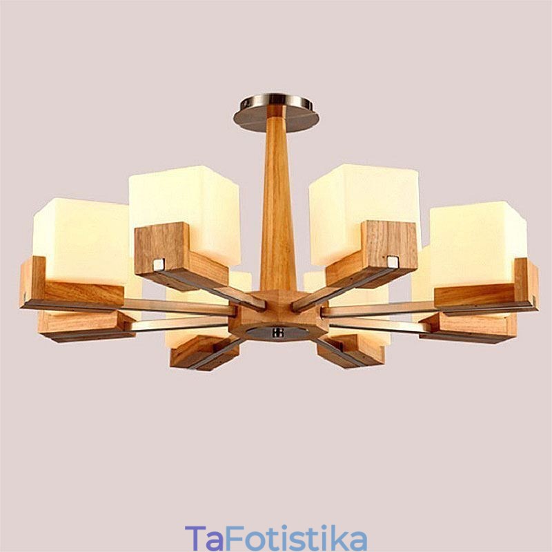 Πολυέλαιος αμπαζούρ με κρεμαστό ξύλο Nordic Wood Light Glass