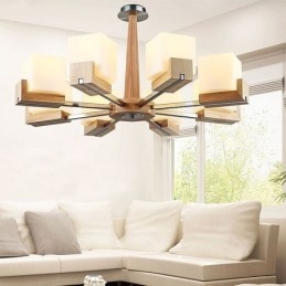 Πολυέλαιος αμπαζούρ με κρεμαστό ξύλο Nordic Wood Light Glass