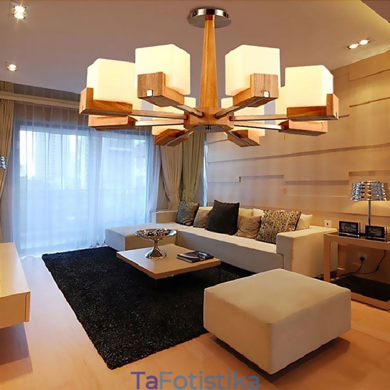 Πολυέλαιος αμπαζούρ με κρεμαστό ξύλο Nordic Wood Light Glass