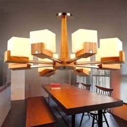 Πολυέλαιος αμπαζούρ με κρεμαστό ξύλο Nordic Wood Light Glass