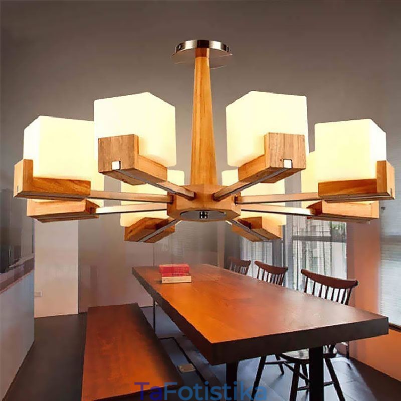 Πολυέλαιος αμπαζούρ με κρεμαστό ξύλο Nordic Wood Light Glass