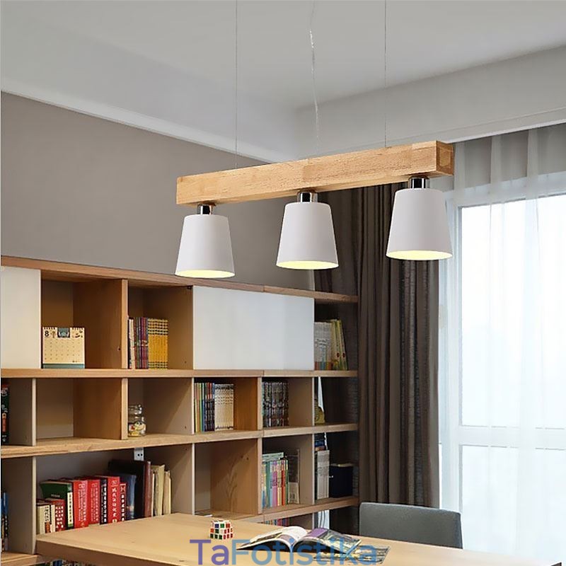 Πολυέλαιος Nordic Wood Μοναδικό ίσιο κρεμαστό φως Cafe